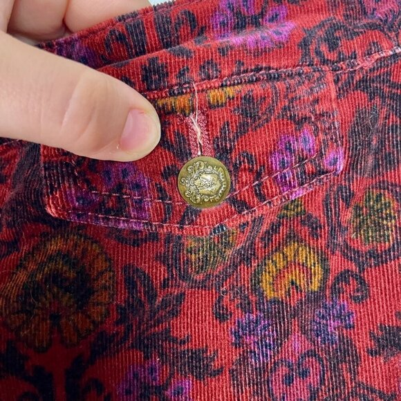 Free People Corduroy Red Paisley Flared Crop Tailored Pants Sz. 6 - Picture 3 of 15